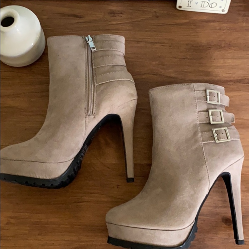 Taupe Platform Booties with Buckles